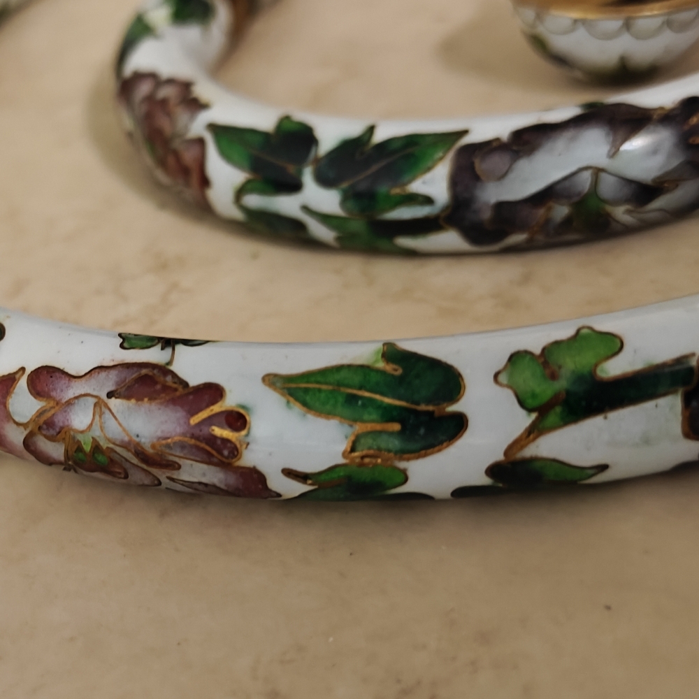 Rare Chinese Export Vintage 60s Cloisonne Hinged Pipe Jewelry Set - Picture 14 of 16